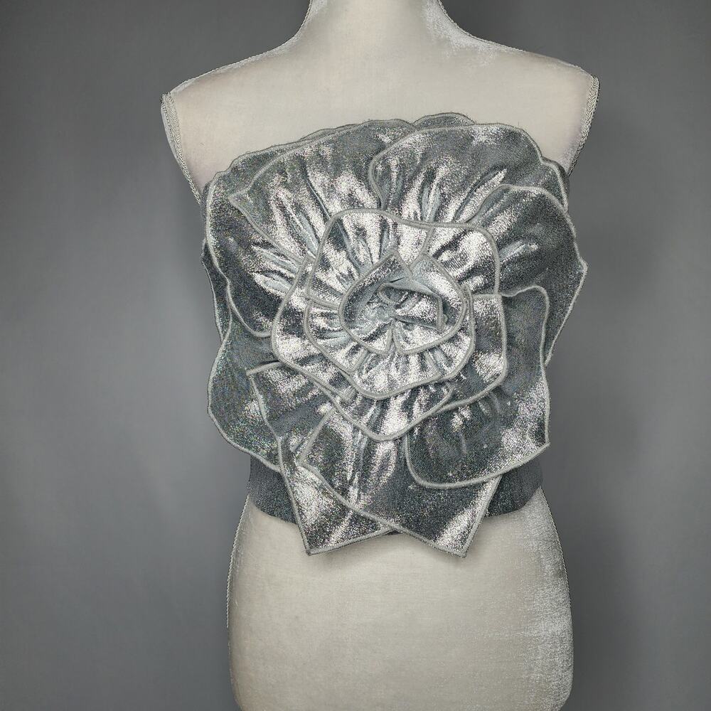 Muse Marchesa Silver Metallic Lotus Strapless Formal Top Women's Size 4